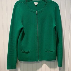 Talbots Vibrant Green Zip-Up 100% Cotton Sweater Size M